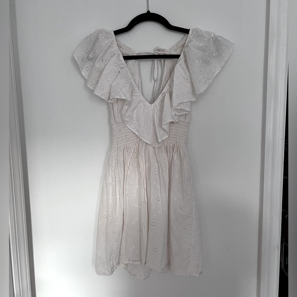 Weworewhat V Neck Eyelet Ruffle Mini Dress in size small - Picture 6 of 6